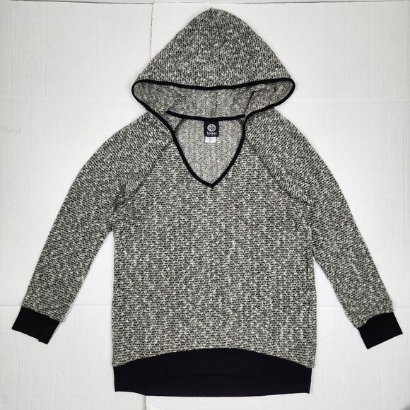 Bobeau Knit Hooded Sweater Sage Green Black Trim Semi-sheer Size M - Picture 16 of 16